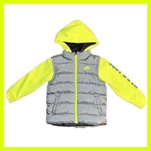 Nike Black and Neon Yellow Hooded Jacket Kids💛💛